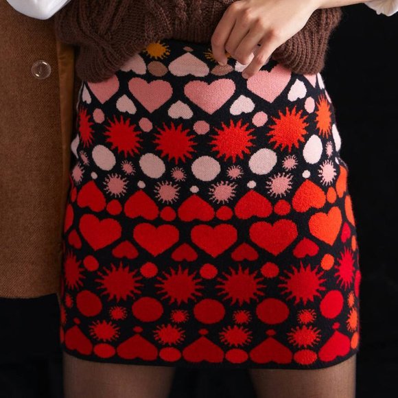 Anthropologie Dresses & Skirts - HTF Anthropologie Maeve Hearts Slim Sweater Mini Skirt